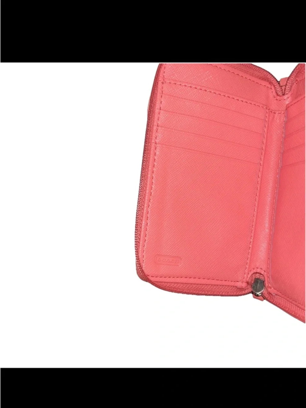 Coach Park Signature Zip Wallet Wristlet Khaki F50117 Brown Leather Clutch Coral